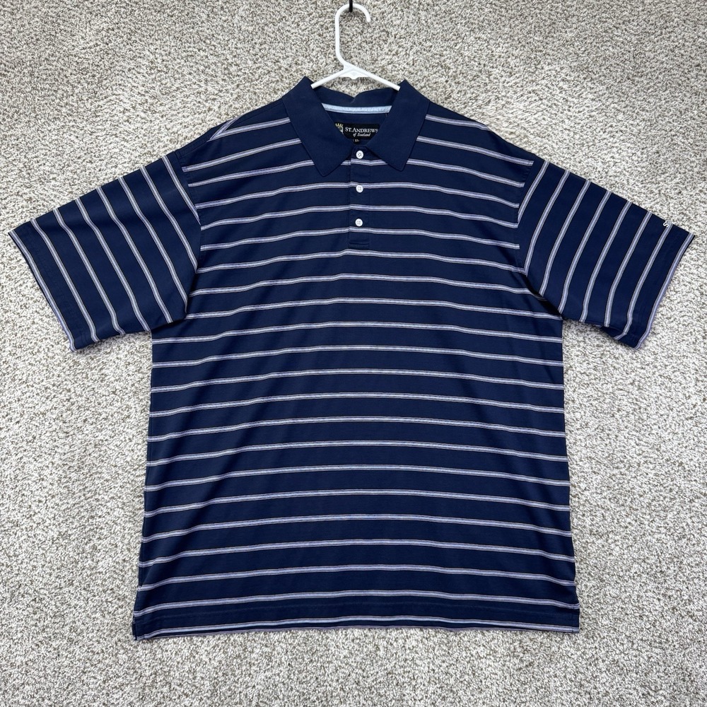 St. Andrews Of Scotland Golf Polo Shirt Men's Size XL Blue Stripes Cotton Blend